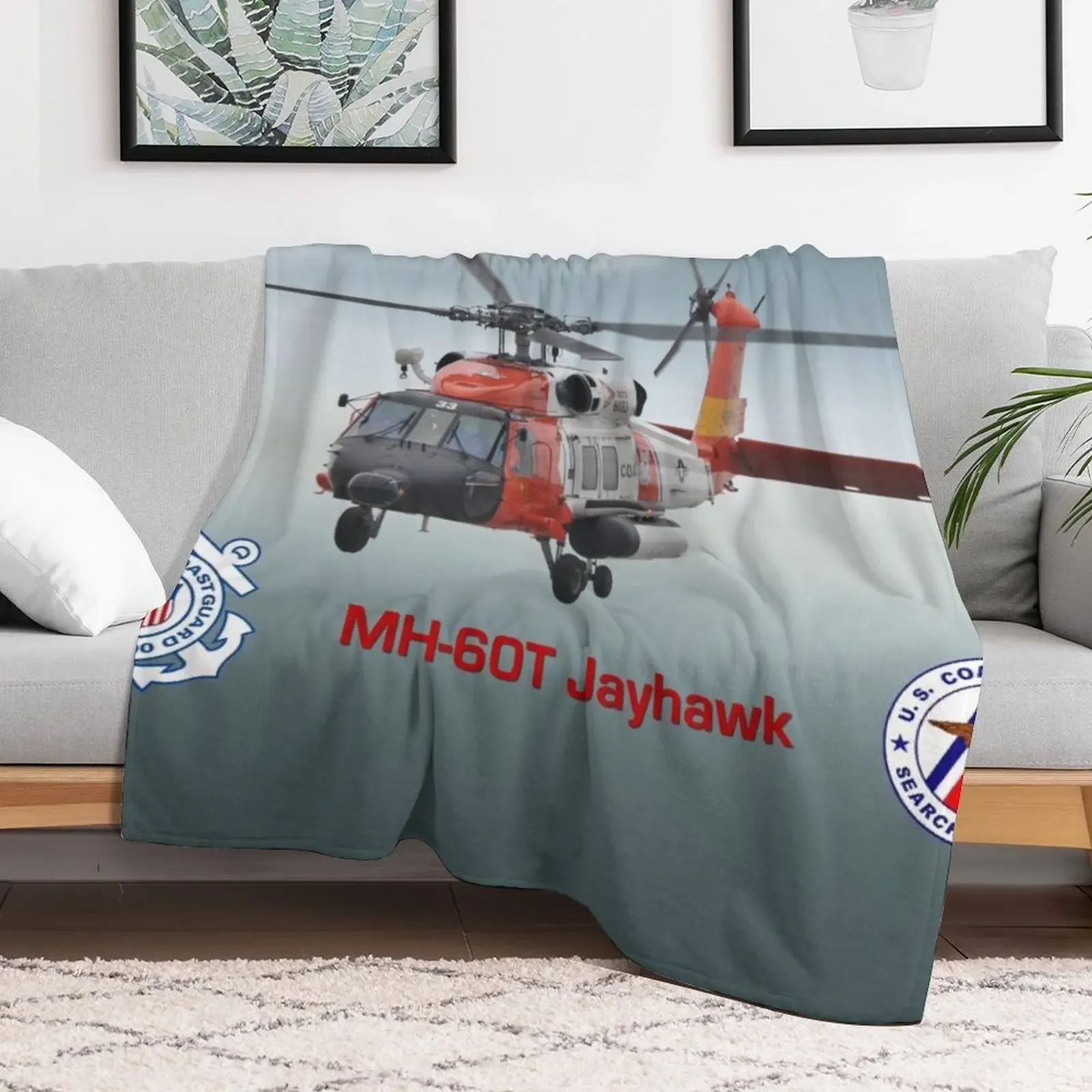 Фото Плед MH-60 Jayhawk USCG SAR, уютный домашний плед, подарок на Рождество и праздники №2