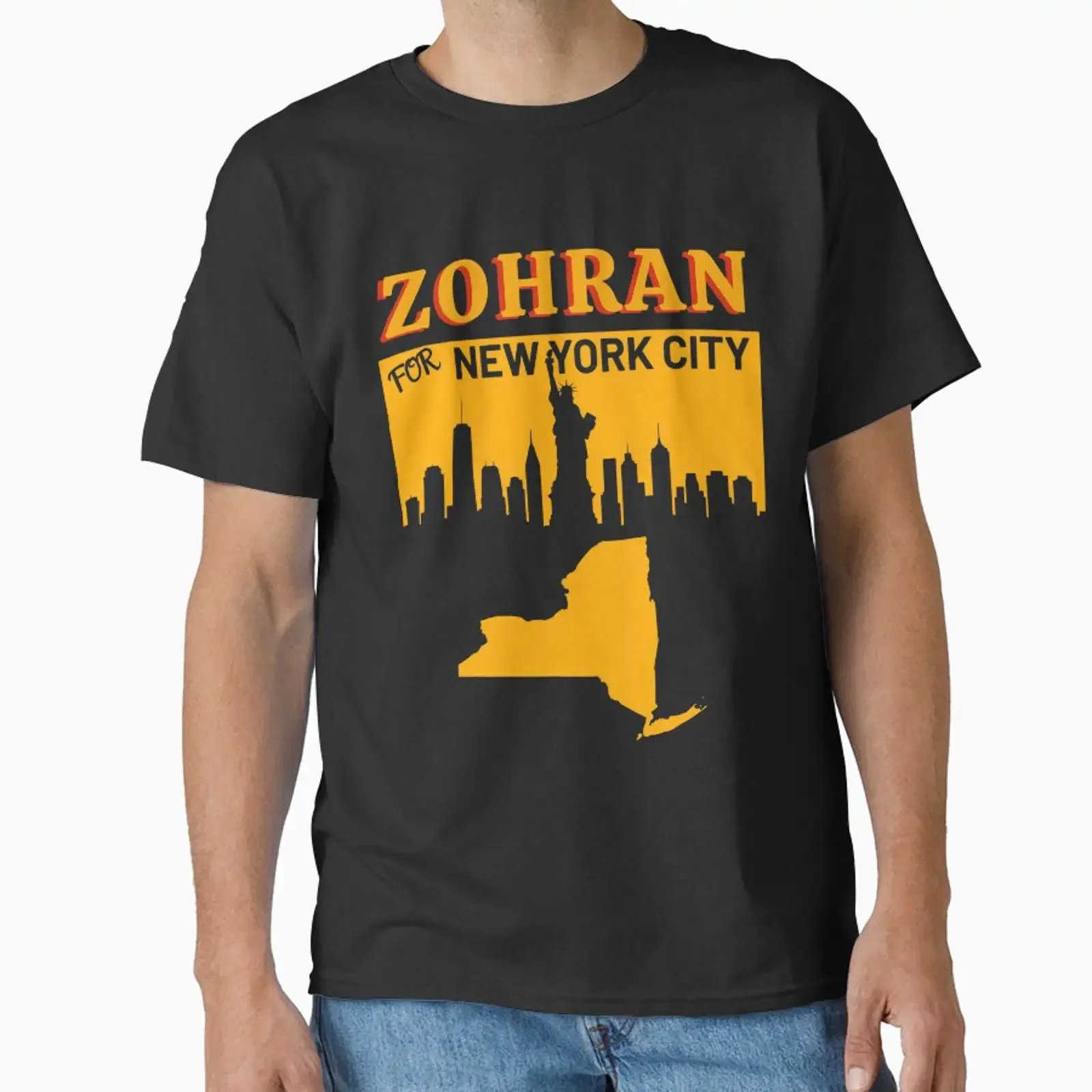 Фото Футболка Zohran для New York Classic, винтажная, с эффектом потертости, мягкая, удобная, с графическим принтом, уличная одежда, топ для повседневной носки, унисекс, слегка... №1