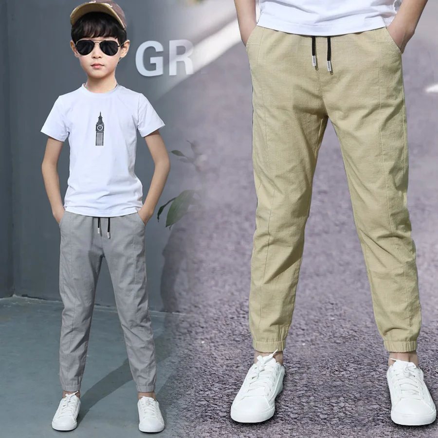 

Pants Linen Boy Kids Boy Solid 110-160 Trousers Full Straight Spring Pants Cotton Children Fashion Trousers