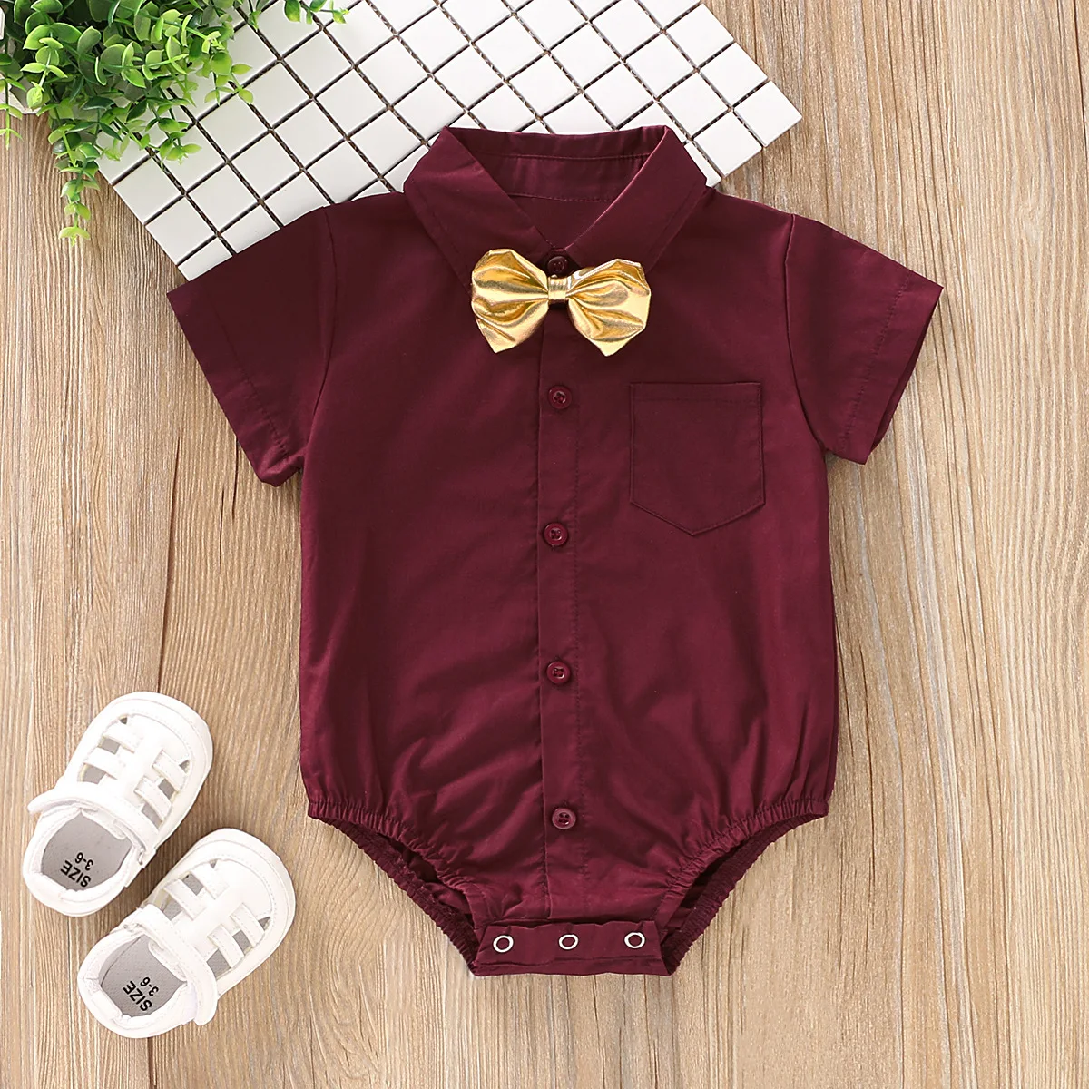 

Baby Boy Clothes Newborn Romper Infant Solid Bow Shirt Bodysuit Toddler Summer Casual Short Sleeve Jumpsuit Children's Clothing