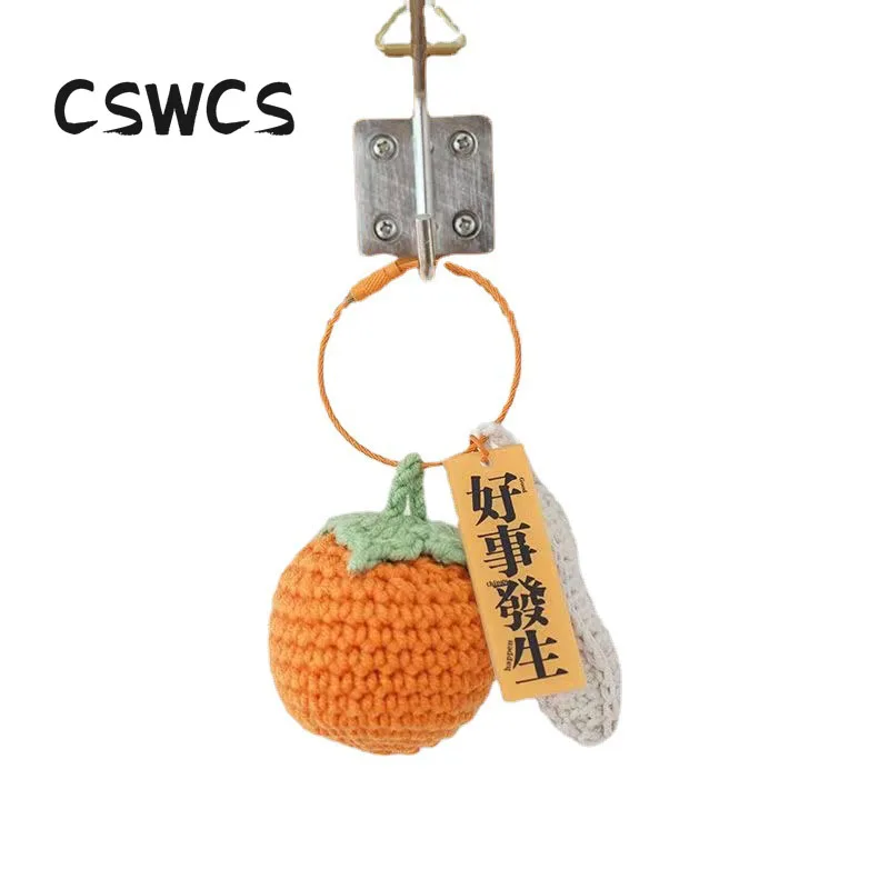 

CSWCS-Knitted Crochet Persimmon Keychain Fruit Pendant Bag, Car Decoration Accessories, Gifts, Accessories