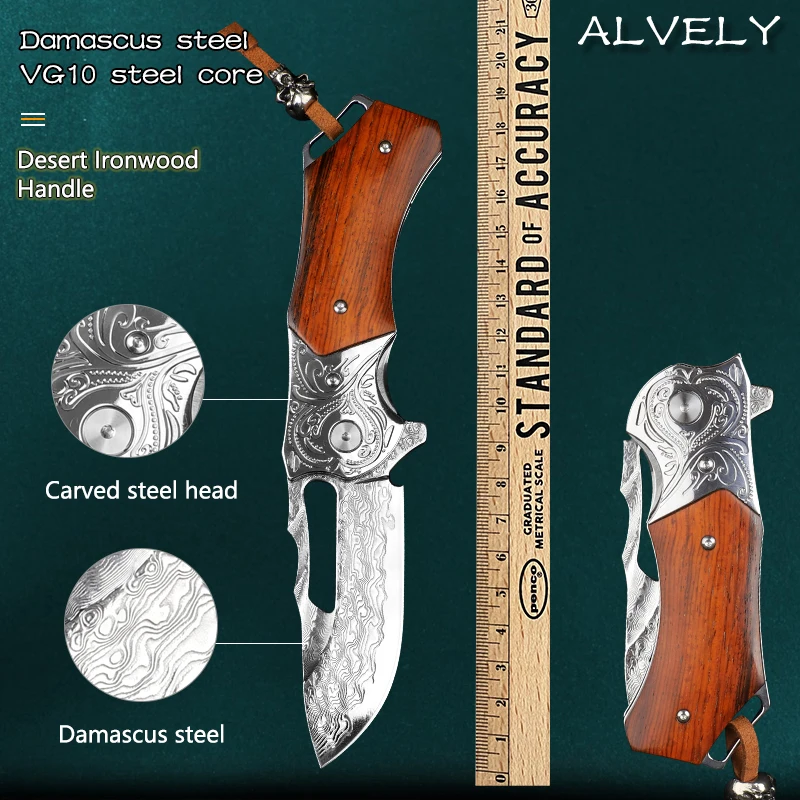 VG10 Damascus Steel Pocket Knife Ball Bearing Folding Knife Camping Outdoor Self Defense Adventure Survival EDC Hand Tools