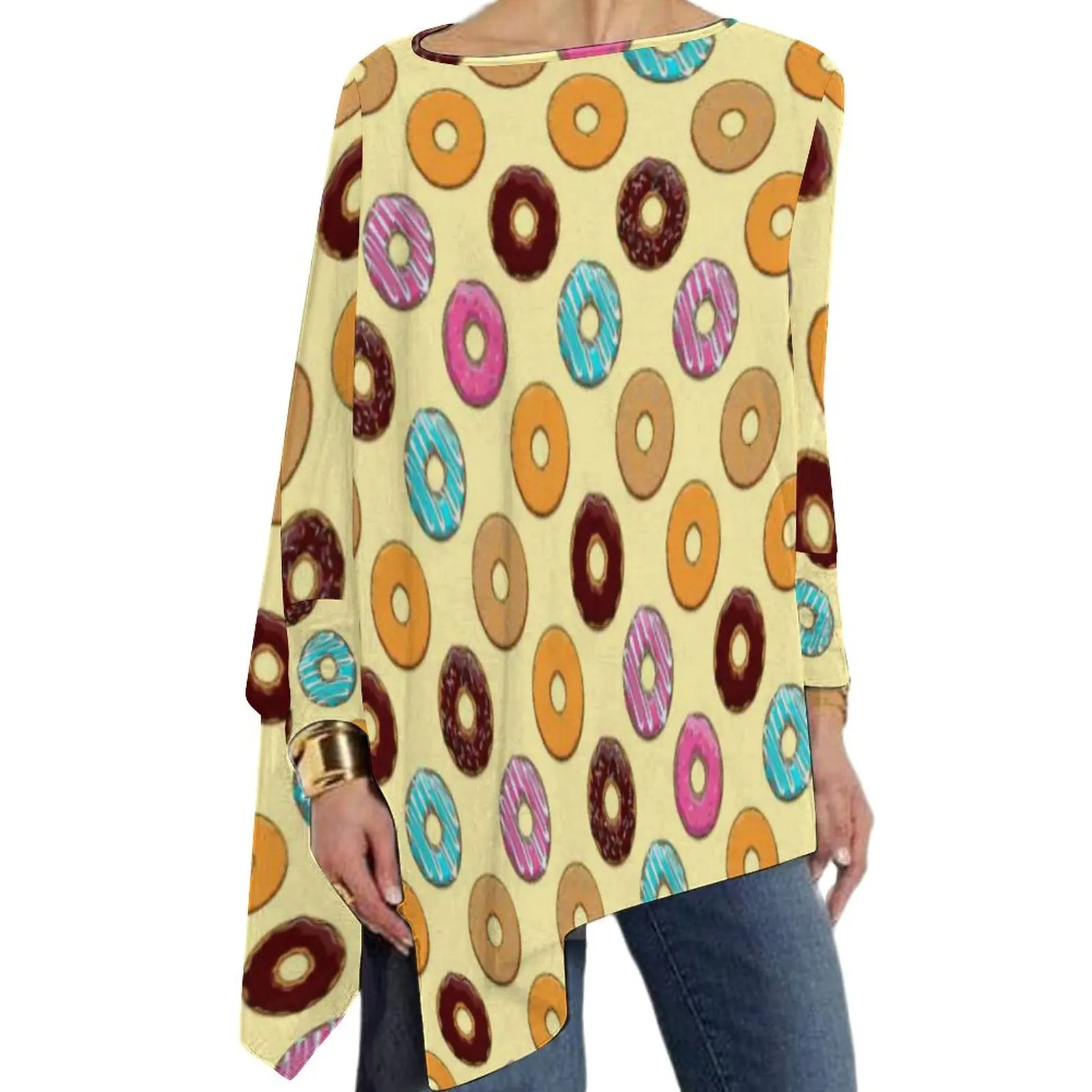 

Colorful Doughnut Print T Shirt Cartoon Food Vintage Long-Sleeve T-Shirts Casual Big Size Tee Shirt Women Graphic Tops Gift Idea