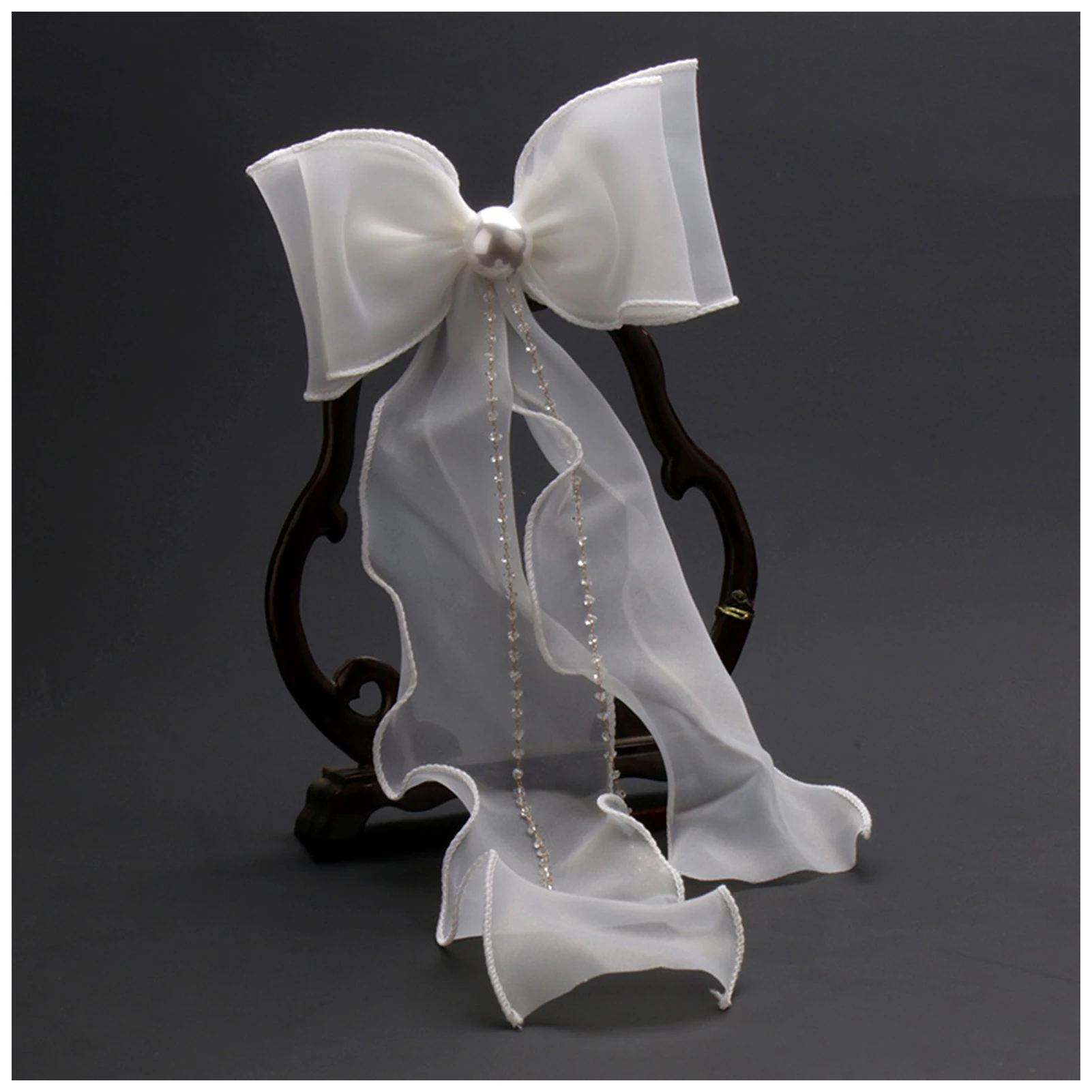 

Woman's Hair Styling Accessories White Bowtie Hypo-allergenic Crystal Jewelry for Cheongsam Chinese Clothes