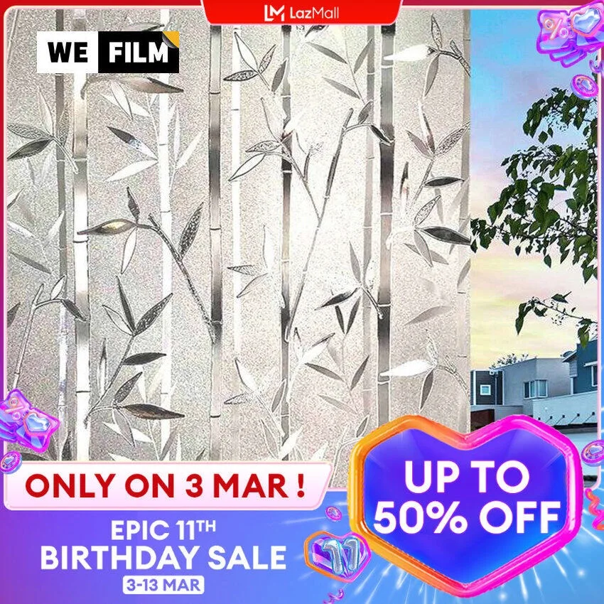 

Bamboo Window Film Stained Glass Film Frosted Privacy Window Decal Decoration Window Adhesive No Glue Removable Window Sticker