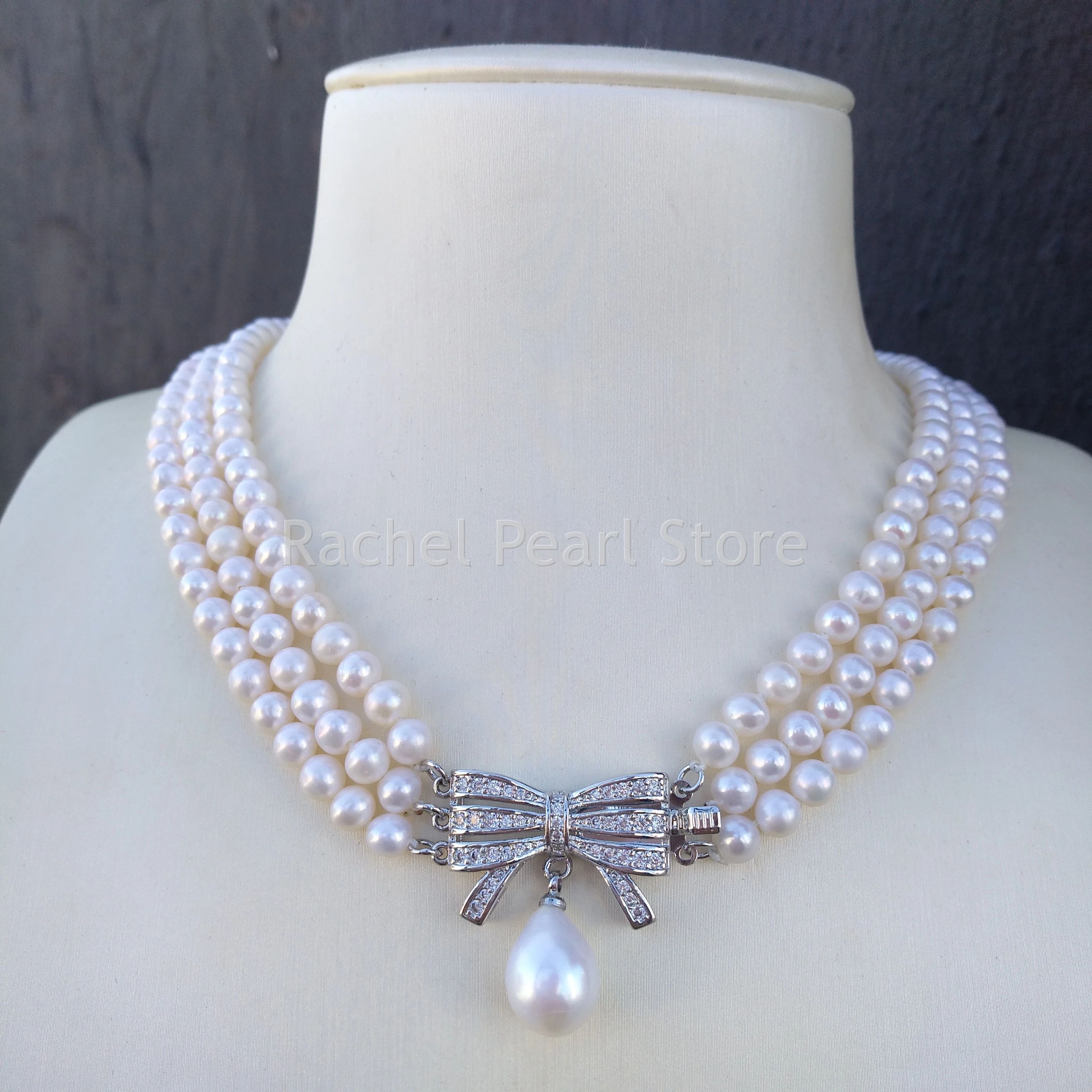 3 Shares Aaaa Япония Akoya 5-6 мм белый японский жемчуг ожерелье 9-11 кулон 18 дюймов лук