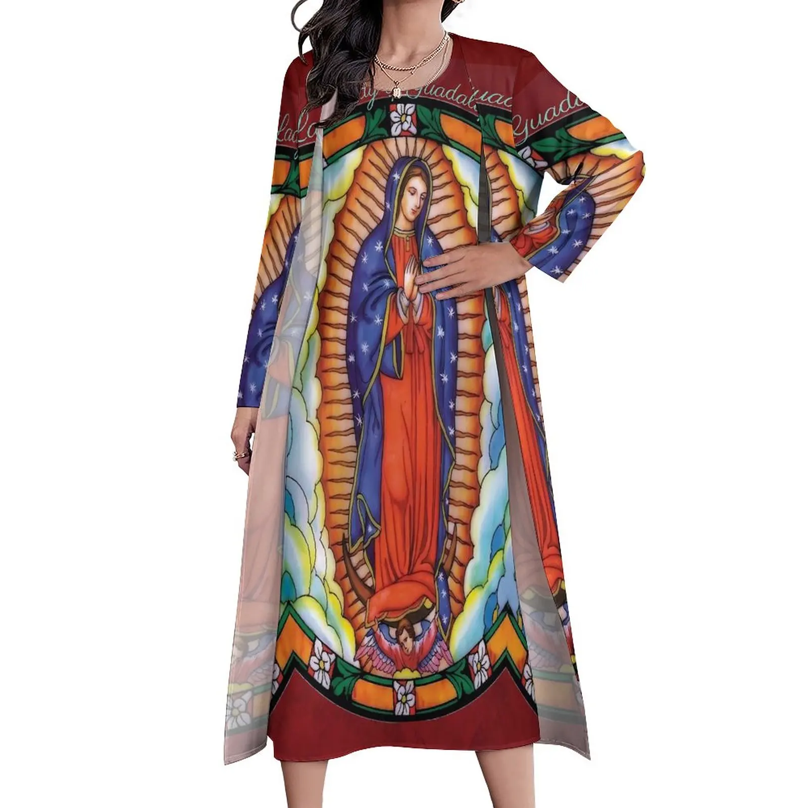 

Платье-макси с изображением Богородицы Девы Марии, из двух частей