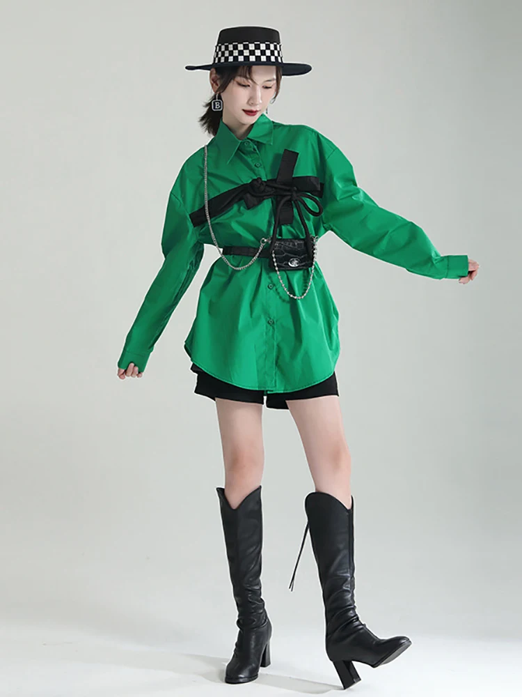 Женская блузка с длинным рукавом воротником лацканами в стиле пэчворк | Рубашки