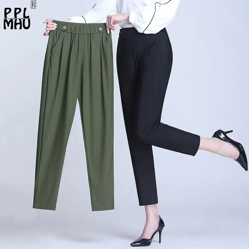 

Брюки-Капри женские с завышенной талией, классические султанки-шаровары в стиле оверсайз, до щиколотки, повседневные мешковатые штаны, 4xl, на лето