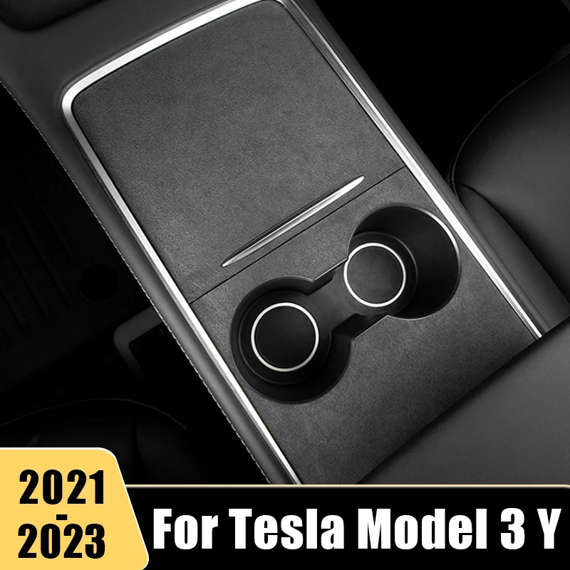 

For Tesla Model 3 Y 2021 2022 2023 Suede Central Control Front Water Cup Holder Trim Cover Decoration Stickers Car Accessories