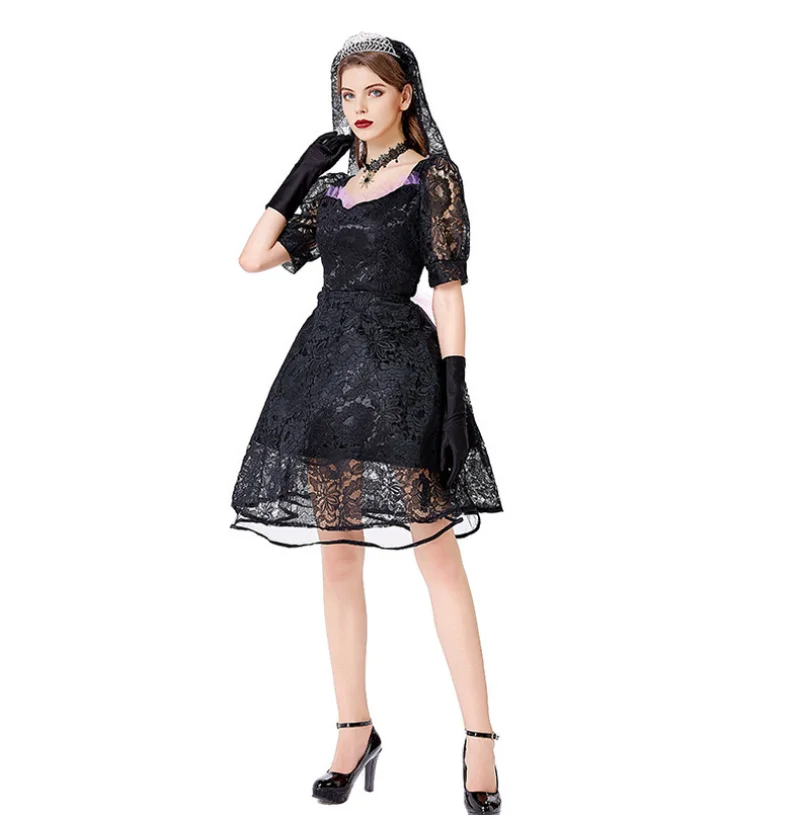 

Plus Size Lace Sexy Sorceress Costume Women Evil Vampire Cosplay Costume Ghost bride Costume For Halloween Party Dress