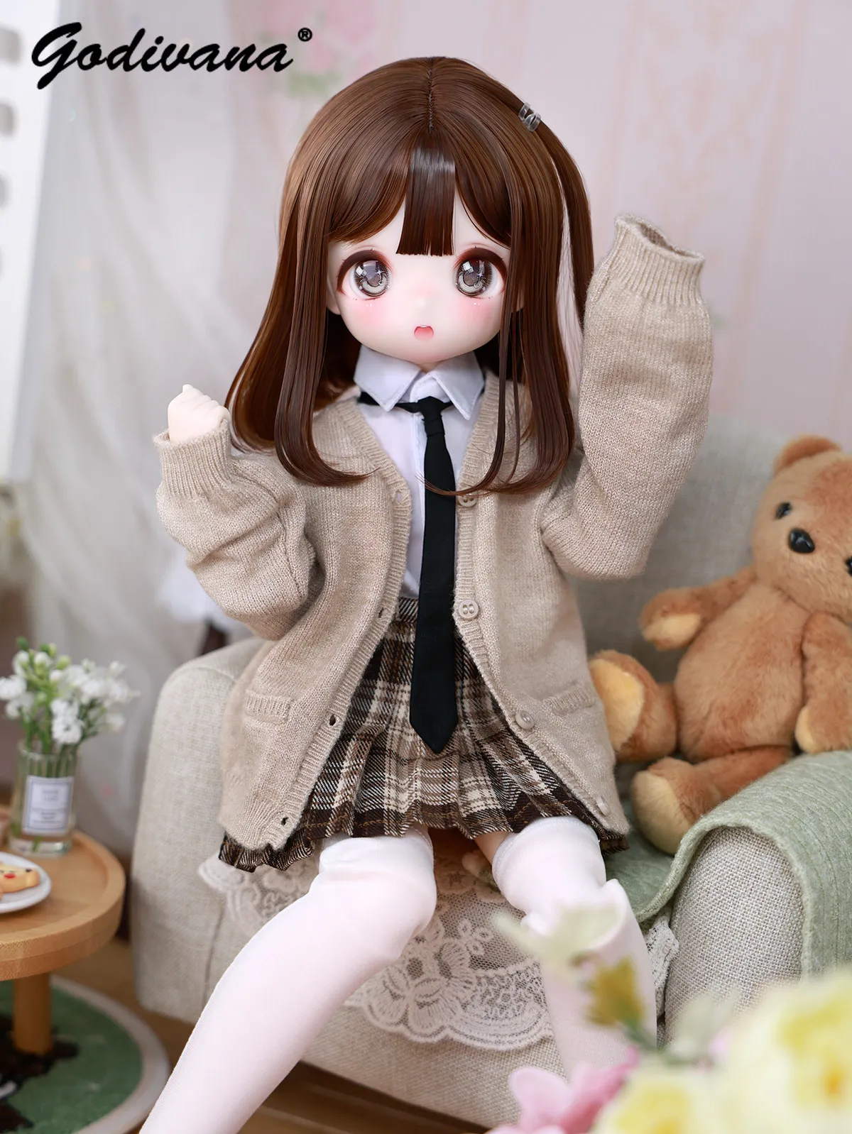Фото Куртка для куклы BJD 1/4, универсальный комплект школьной формы в стиле преппи JK, мягкий вязаный кардиган с длинными рукавами, многоцветный, для кукол BJD 1/4. №4