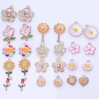 26pcs mix colorful flower sunflower chrysanthemum peach blossom rose charms enamel pendant for jewelry making diy accessories
