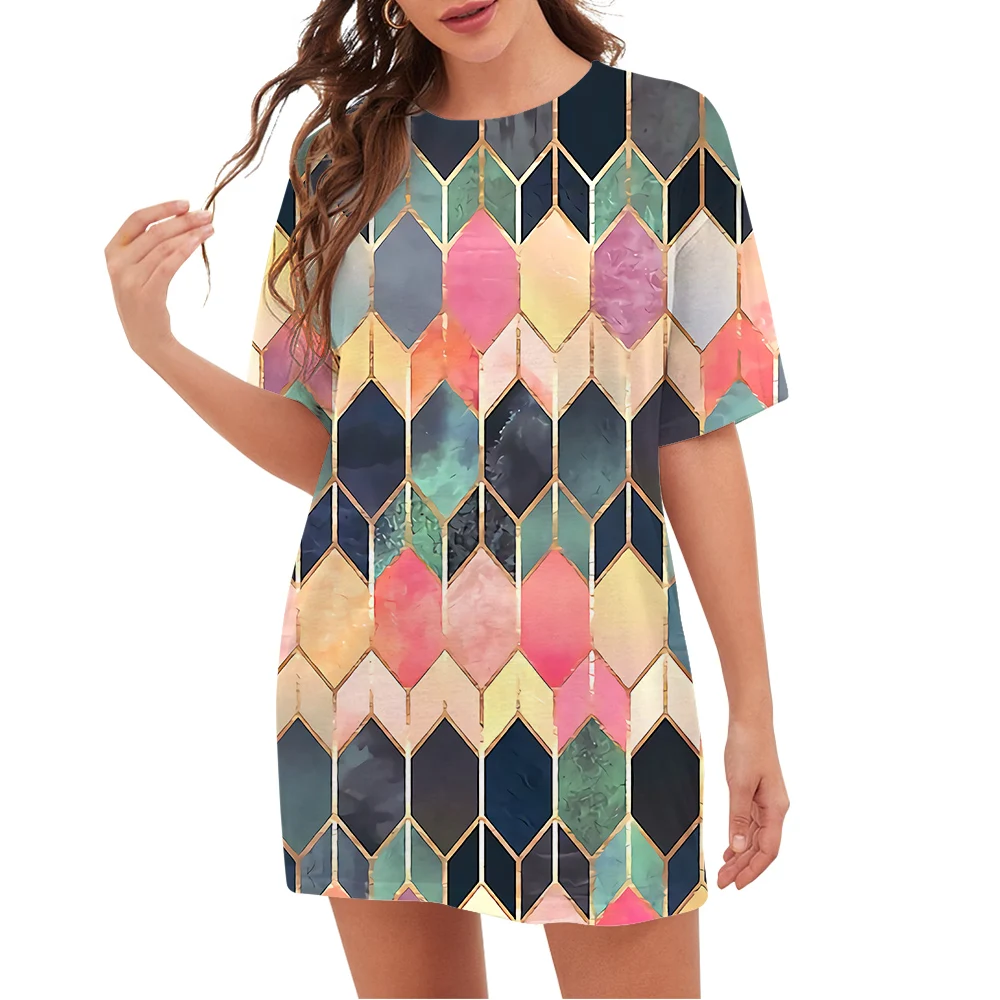 

CLOOCL Fashion Women T-shirt Colorful Diamond Pattern 3D Printed Loose Crew Neck Short Sleeve Tee Casual Female Oversized Tops