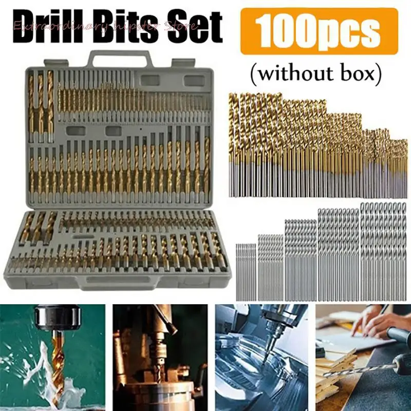 

2022 100/50pcs Titanium Coated HSS High Speed Steel Drill Bit Set Tool