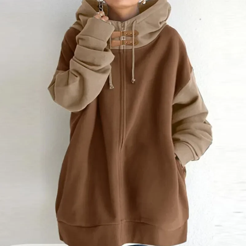 Женская толстовка на молнии с длинным рукавом и пряжкой