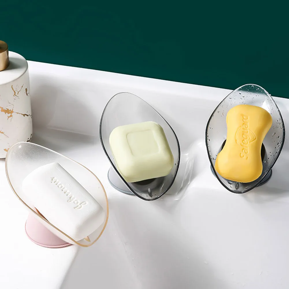 

Soap Dishes Bathroom Leaf Shape Drain Soap Box Dish Holder Suction Soap Saver Sponge Storage Plate Tray