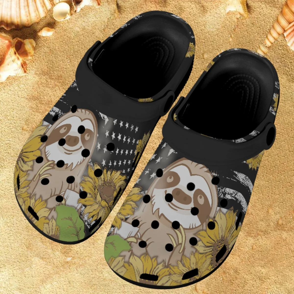 

American Flag Sunflower Sloth Clogs Beach Loafers Breathable Bathroom Flats Hole Shoe Outdoor Trend Cool Slippers Zapatos Plano