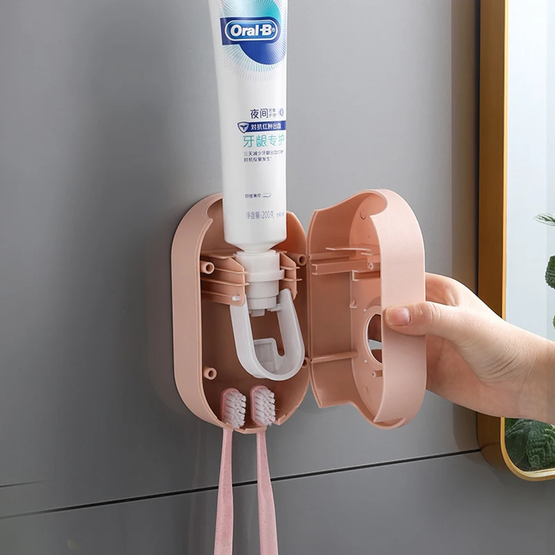 

Wall Mount Toothpaste Squeezer For Bathroom Accessories Automatic Toothpaste Dispenser Toothbrush Holder Removable Shelf