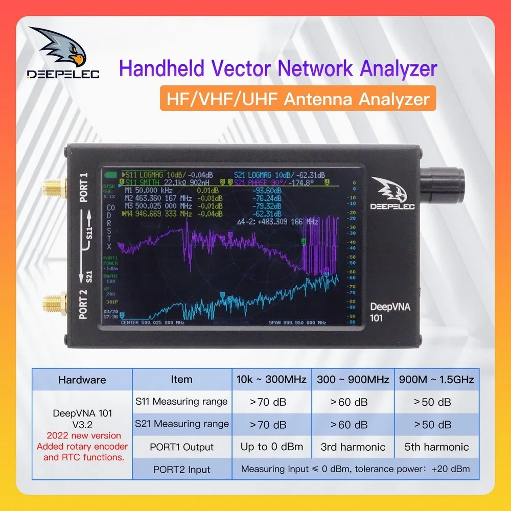 Антенный анализатор Deepvna 101 Hw V3.2 Swr Meter Vhf UHF 2022 4 3-дюймовый Ips ЖК-дисплей + металл или