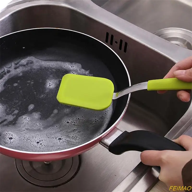 Hangable Silicone Cleaning Brush Kitchen Degreasing Dishes Stainless Steel Handle Pot Washing Brush Kitchen accessories Gadgets images - 6