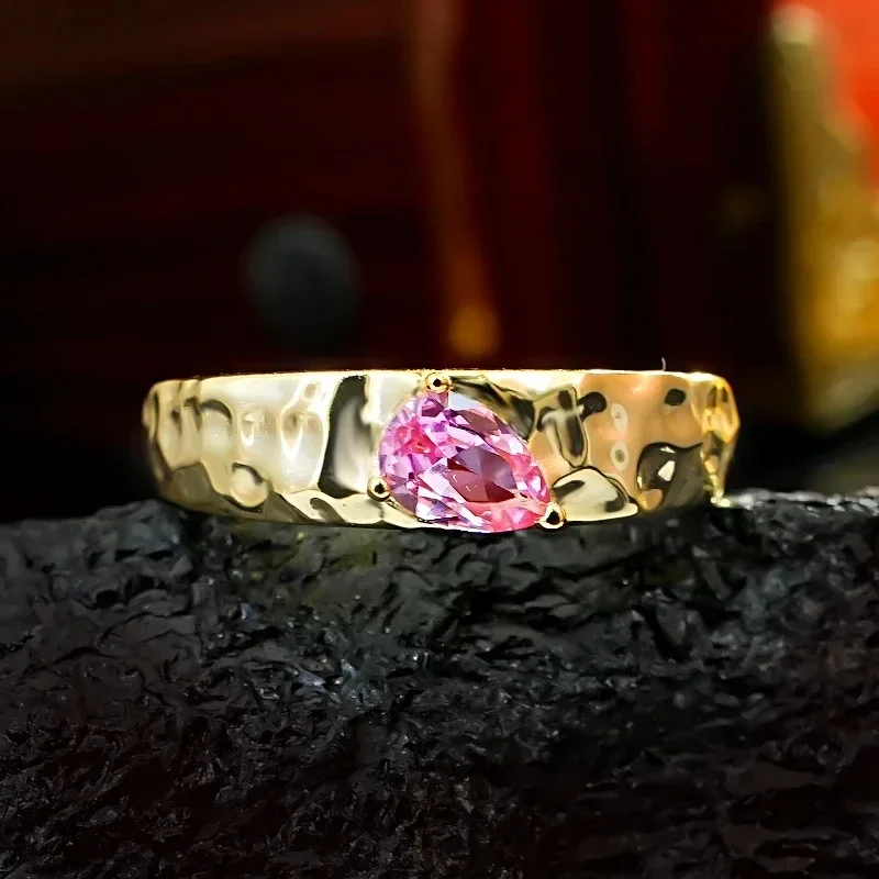 Новое Розовое искусственное сапфировое кольцо с текстурой в форме капли из