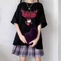 sanrio hellokitty t shirt kawaii cartoon little devil hellokitty summer print loose student short sleeved girl gift