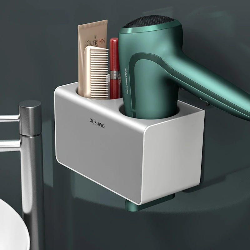 

Hands Free Hair Dryer Holder Multifunction Storage Box Curling Iron Storage Rack Wall-Mounted Bathroom Accessories Set Home