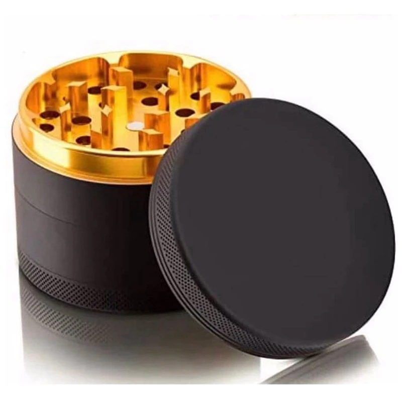 HOT-Aluminum Herb Grinder Black Rubber Paint Gold Color Inside - Large Capacity 2.48 Inch 4 Pieces