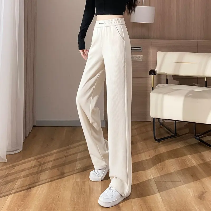 Женские утепленные широкие брюки винтажные флисовые повседневные Прямые с