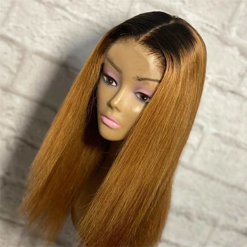 Ombre Blonde Remy Human Hair Wigs Glueless Pre Plucked With Baby Hair Silk Straight 13x4 Lace Front Wig For Women