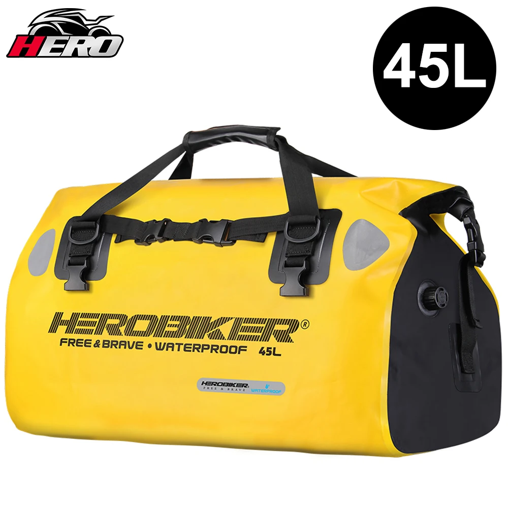 

45L Waterproof Motorcycle Tail Bag Luggage Motocross Travel Dry Bag Motorbike Ride Luggage Yellow Bags Rear Seat Trunk Backpack