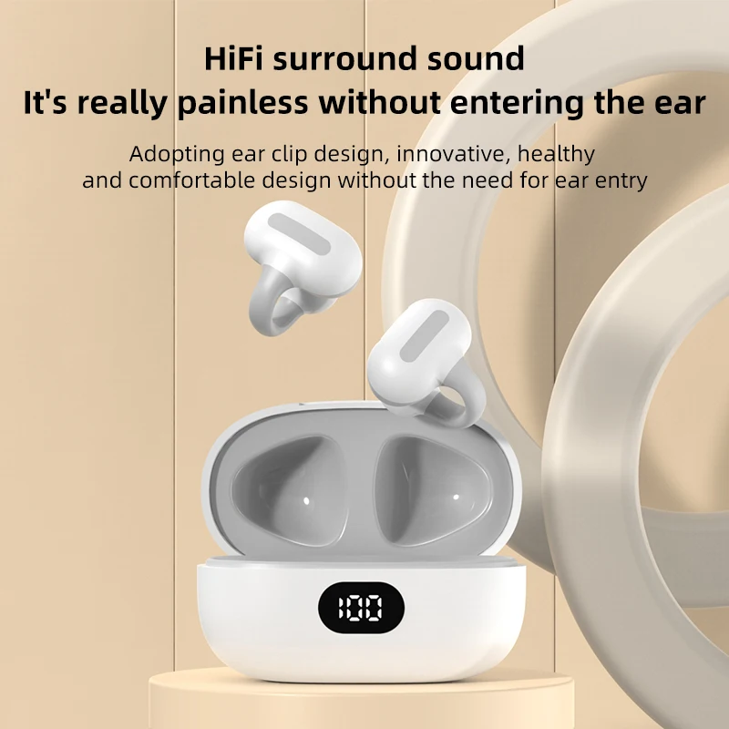 

Bone Conduction Earphone Bluetooth Sport Wireless Headphone TWS HIFI Headsets Ear Clip Ear Earring Comfortable To Wear With Mic