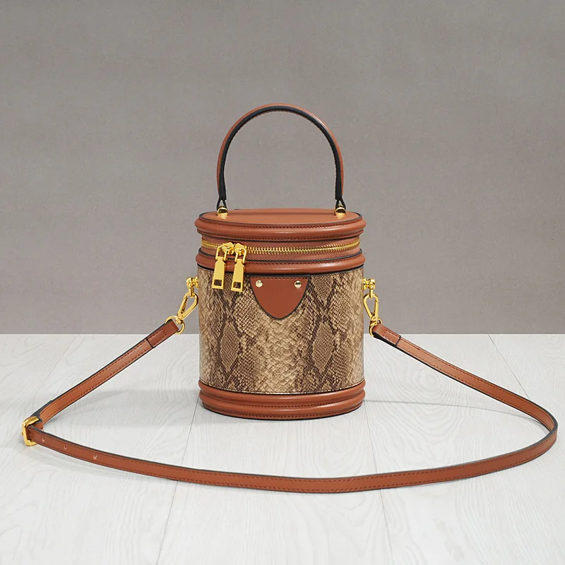 

CHA-25 2023 High Quality Genuine Leather Bag Women Cylindrical Bag Retro Bucket Bag Handbag Cylindrical Single Shoulder Messenge