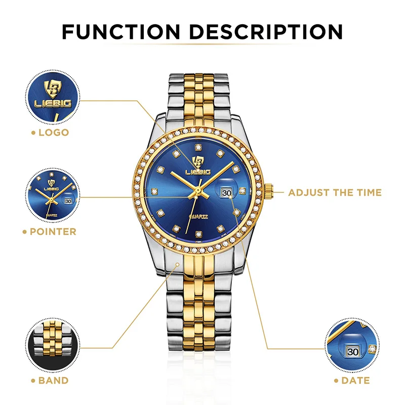 New  Watch For Women Fashion Waterproofing quartz time and date Wrist watch Ladies Stainless steel clock Relógio Feminino L1038