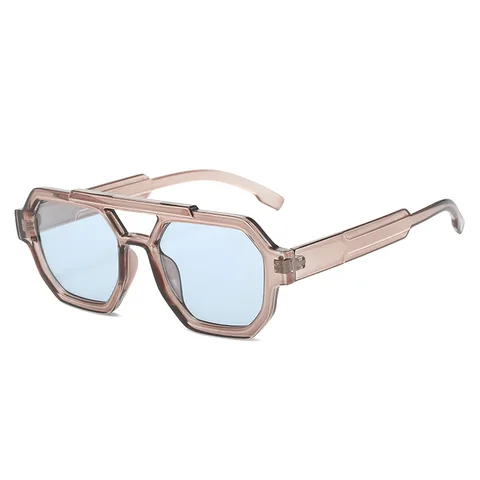 Женские квадратные ретро-очки SHAUNA, многоугольные солнцезащитные очки с двойной перемычкой и синими и фиолетовыми линзами, UV400