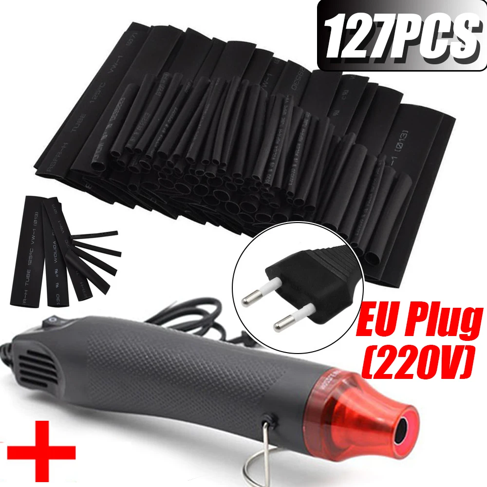 

127Pcs Heat Shrink Tube 2:1 Shrinkable Wire Shrinking Wrap Tubing Wire Connect Cover Protection with 300W Hot Air Gun