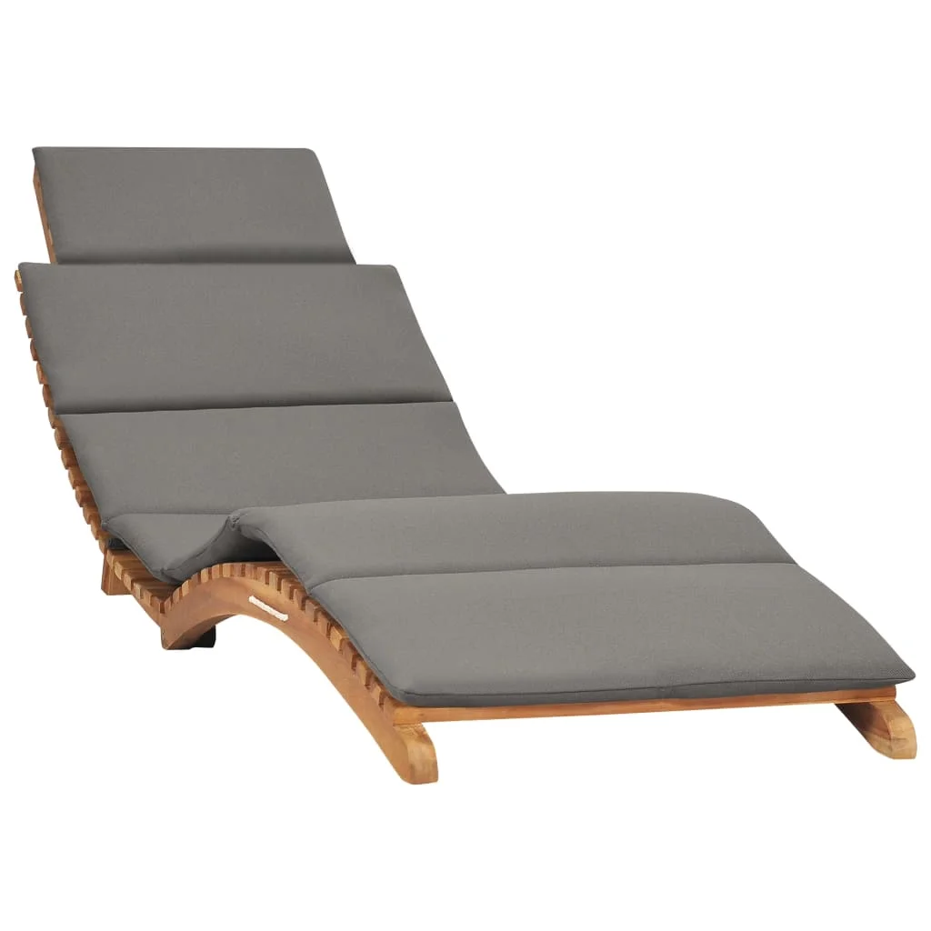 

Outdoor Patio Folding Sun Lounger Lounge Chairs for Pool Outside with Dark Gray Cushion Solid Teak Wood