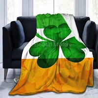 ireland flag with shamrocks super soft flannel bed blanket perfect home decor for couch chair sofa living room
