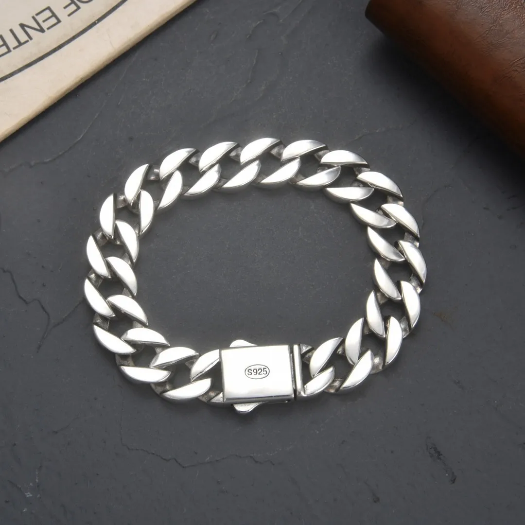 

S925 Sterling Silver Jewelry Smooth Cuban Chain Bracelet Men's and Women's Aesthetic Trend Heavy Industry Craft Bracelet