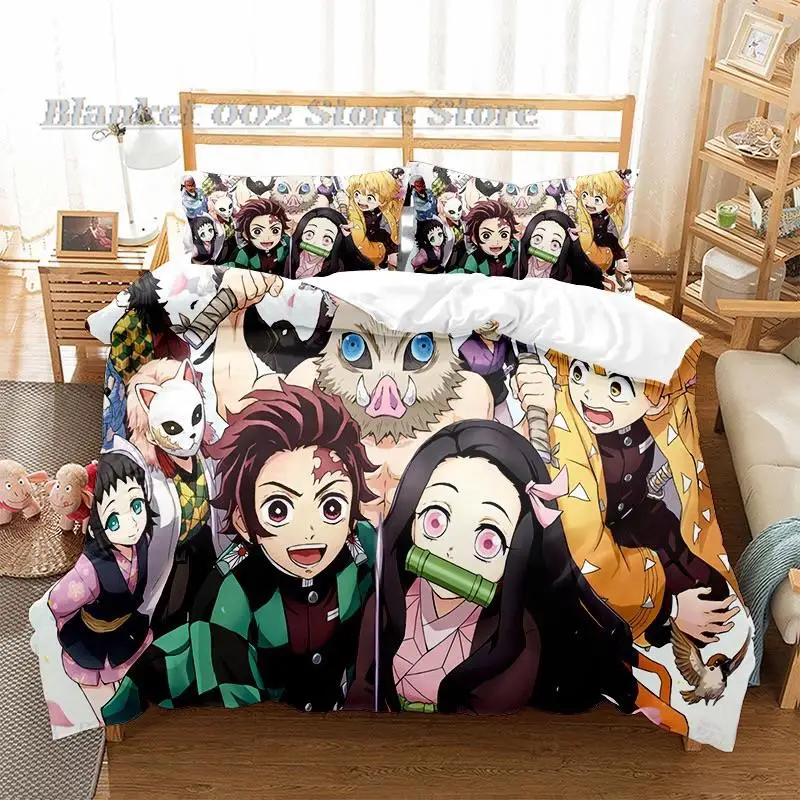

Комплект постельного белья аниме Kamado Nezuko, пододеяльник с рассекающим демонов 3D принтом, японская мультяшная кровать в стиле аниме, пододеял...