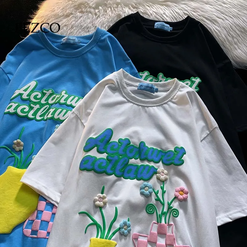 

FEZCO Summer Women Oversized Causal Kawaii O-neck T-shirt Hip Pop Aesthetic Clothes Y2k Punk Clothes Cotton Short Sleeve Top