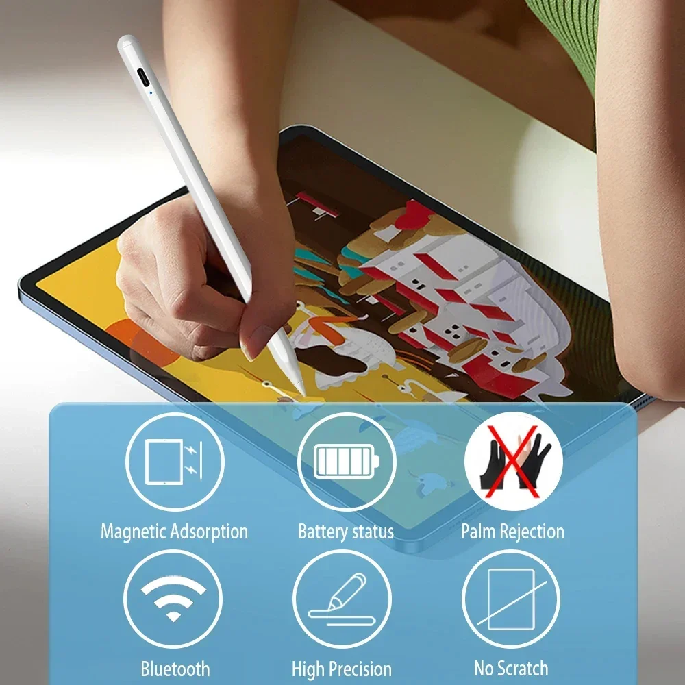 Стилус для iPad Air 11 13 4 5 Pro 12 9 2018-2024 емкостная сенсорная ручка Apple Pencil 2 1 Palm Rejection Bluetooth