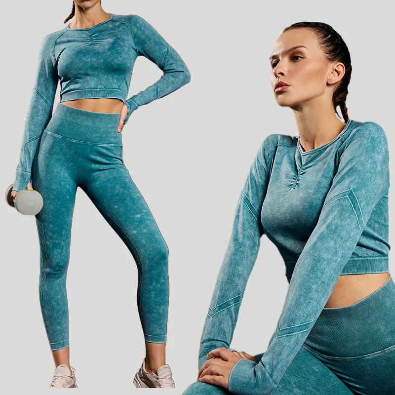 1/2 Piece Gym Set Women Push Up Fitness Leggings Yoga Suit Long Sleeve Sports Top Seamless Panties Workout Set Tights Activewear