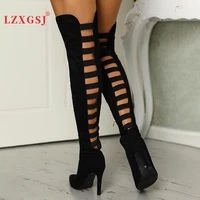 sexy black womens long boots 2022 autumn high heels shoes over the knee thigh high boots female woman summer stretch boot 10cm