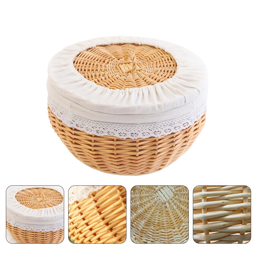 

Rattan Food Storage Basket Jewelry Organizer Wicker Round Tray Cloth Decorative