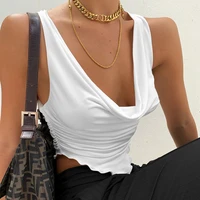 20221 new summer ruffles ruched sexy tank tops for women sleeveless white plunge y2k top cropped club party fashion outfits