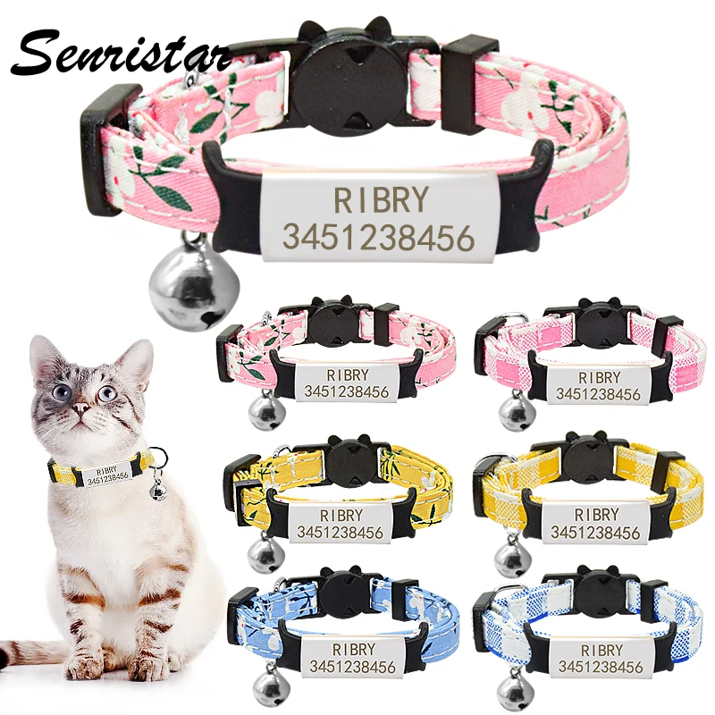 

Custom Nameplate Cat Collar Personalized Breakaway Safety Cat Collar Bell Necklace Engraved ID Name Tag Pet Kitten Cat Collar