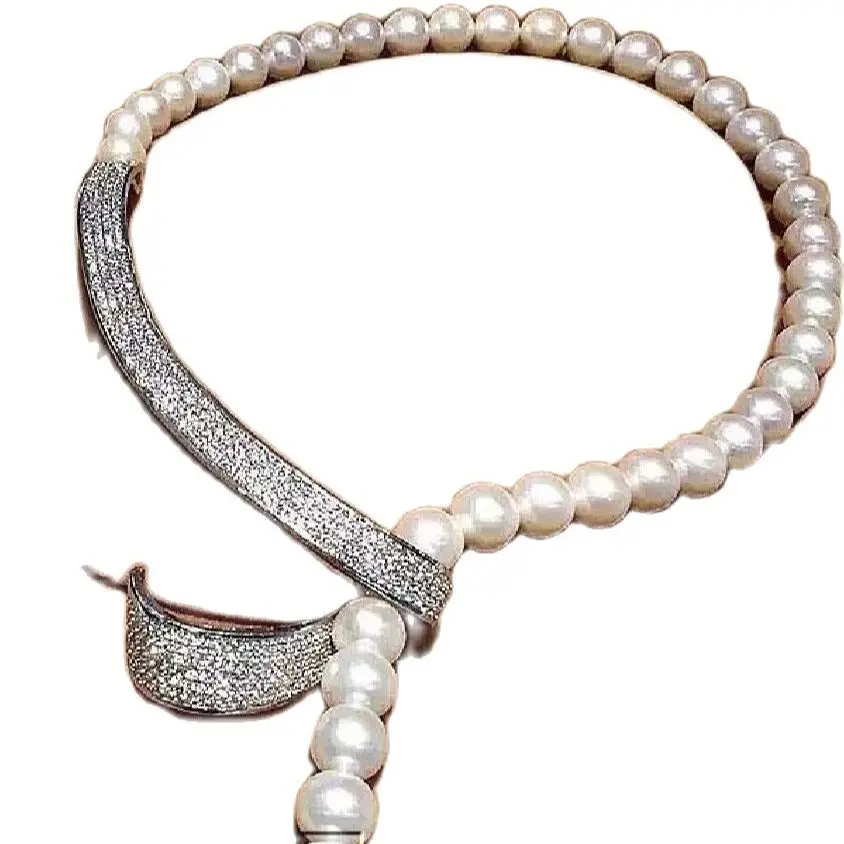 

Hot sale new Style 10mm sea shell pearls necklace-cz micro pave connector earring