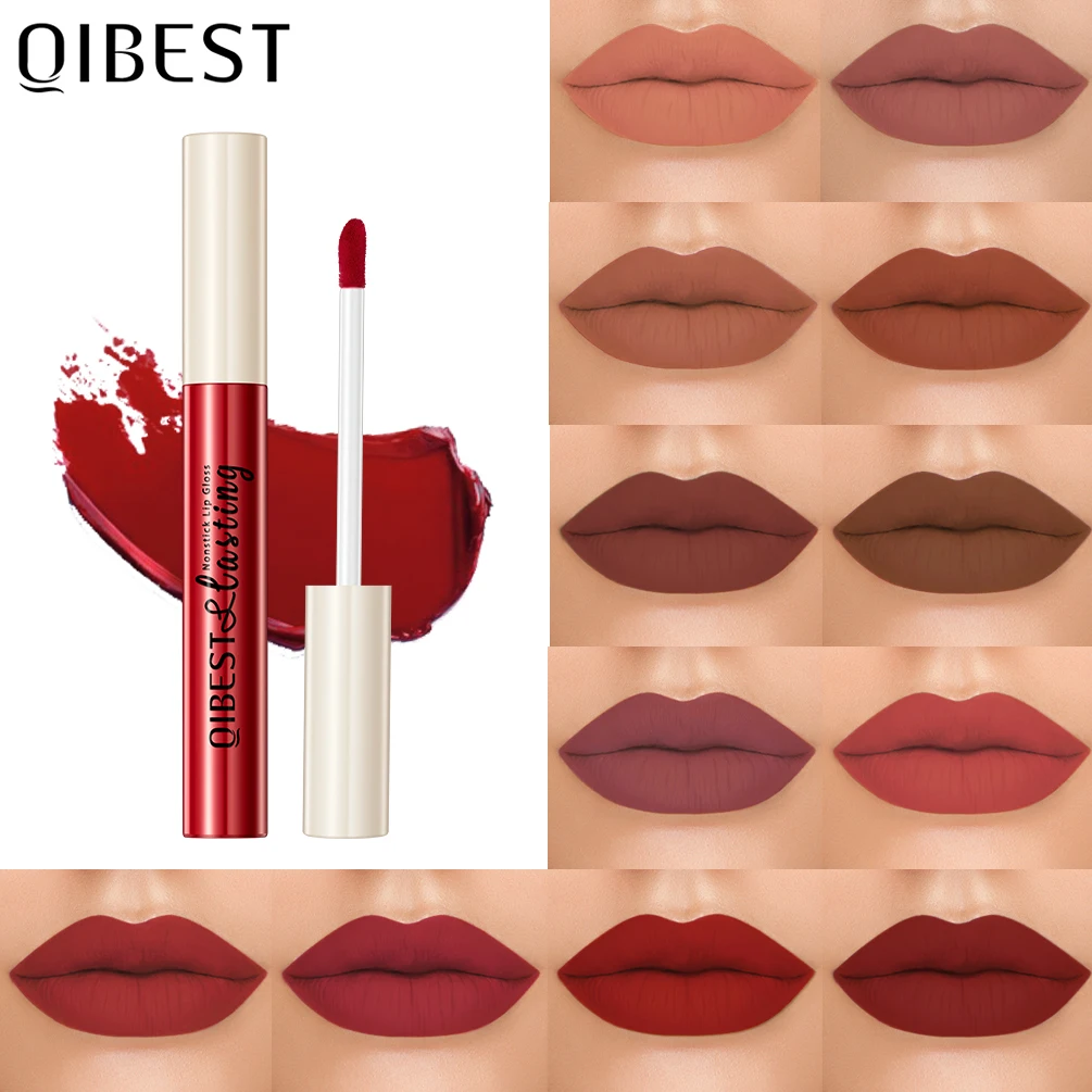 

QIBEST 24 Colors Matte Liquid Lipstick Waterproof Long Lasting Velvet Nude Sexy Red Lip Gloss Nonstick Makeup Lipgloss TintStain